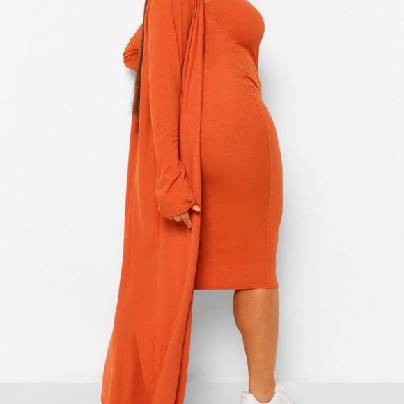 Boohoo ribbed midi dress and kimono - Picture 3 of 8